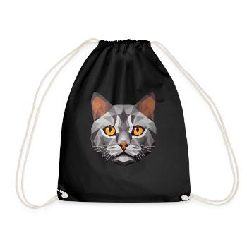 British Shorthair Cat BSH Low Polygon - Turnbeutel - Schwarz - Vorne