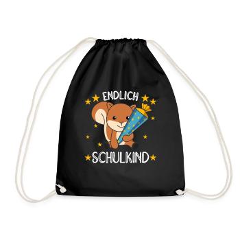 endlich Schulkind Einschulung Schule Eichhörnchen - Turnbeutel - Schwarz - Vorne
