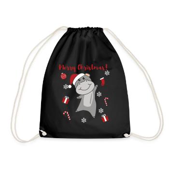 Hippo Merry Christmas Winter Animals Hippos - Drawstring Bag - black - Front
