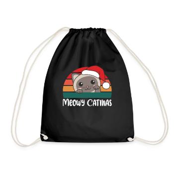 merry catmas lustige Katze Weihnachts Wortspiel - Turnbeutel - Schwarz - Vorne