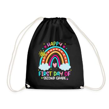 Second Grade Rainbow Girls Boys Teacher Team 2nd - Drawstring Bag - black - Front