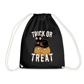 Trick or Treat Halloween Schwarze Katze mit Kürbis - Turnbeutel - Schwarz - Vorne