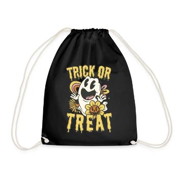 Trick or Treat: Halloween Cartoon Ghost with Pumpkin - Drawstring Bag - black - Front