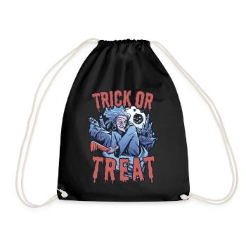 Trick or Treat Creepy Halloween Witch with Broom - Drawstring Bag - black - Front