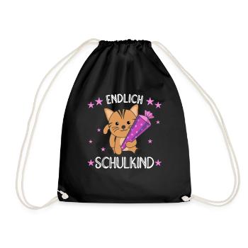 endlich Schulkind Einschulung Schule Katze - Turnbeutel - Schwarz - Vorne