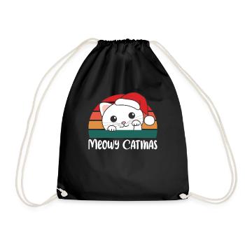 merry catmas lustige Katze Weihnachts Wortspiel - Turnbeutel - Schwarz - Vorne