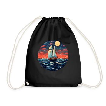 Sailing ship sailor - Drawstring Bag - black - Front