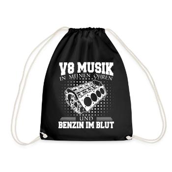 V8 Motor 8 Zylinder Hubraum Auto Tuning Tuner - Turnbeutel - Schwarz - Vorne