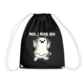 Moo... I Mean Boo: Süße Kuh Halloween Geist Kostüm - Turnbeutel - Schwarz - Vorne