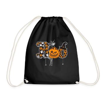 Lustiges Halloween "Boo" mit Kürbis und Hexenhut - Turnbeutel - Schwarz - Vorne