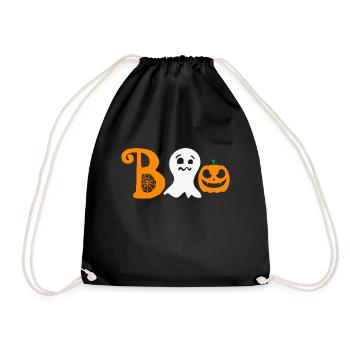 Lustiges Halloween "Boo" mit Kürbis und Gespenst - Turnbeutel - Schwarz - Vorne