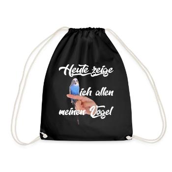 Blauer Wellensittich , lustiger Spruch - Turnbeutel - Schwarz - Vorne