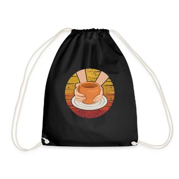 Retro Pottery Pro Wheel Hobby Lover Pottery - Drawstring Bag - black - Front