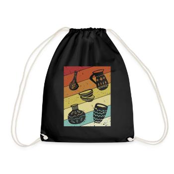 Retro Hobby Pottery Pro Wheel Lover Pottery - Drawstring Bag - black - Front
