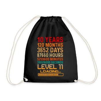 10 Years Birthday 120 Months Level 11 Loading - Drawstring Bag - black - Front