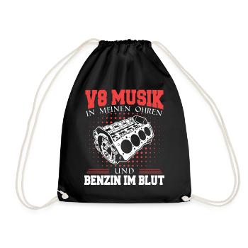V8 Motor 8 Zylinder Hubraum Auto Tuning Tuner - Turnbeutel - Schwarz - Vorne