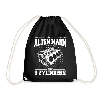 V8 Motor 8 Zylinder Hubraum Auto Tuning Tuner - Turnbeutel - Schwarz - Vorne