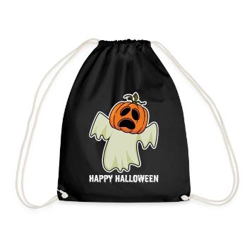 Spooky Halloween: Happy Ghost with Pumpkin Head - Drawstring Bag - black - Front