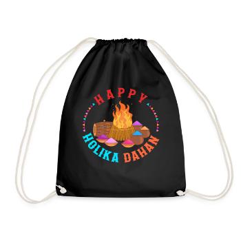 Happy Holi Festival Shirt, Happy Holika Dahan - Drawstring Bag - black - Front