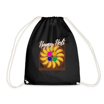 Happy Holi Festival Shirt, Happy Holi Gujiya - Drawstring Bag - black - Front