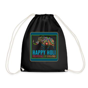 Happy Holi Festival Shirt, Happy Holi Elephant - Drawstring Bag - black - Front