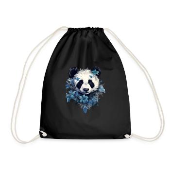 Panda Blumen-Design - Turnbeutel - Schwarz - Vorne