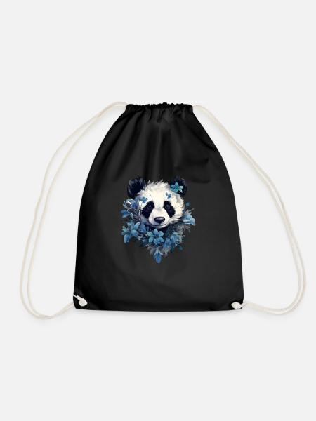 Panda Blumen-Design - Turnbeutel - Schwarz