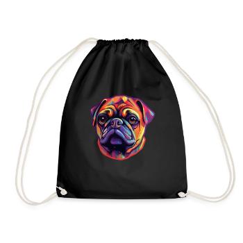 Mops Regenbogenfarben - Turnbeutel - Schwarz - Vorne