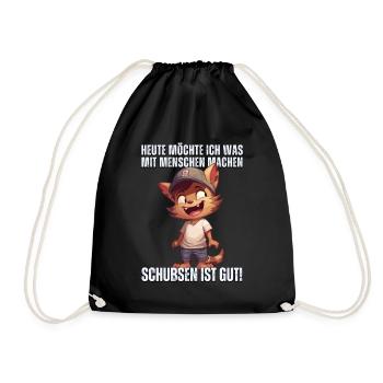 "Heute Menschen schubsen" - Sarkastische Katze - Turnbeutel - Schwarz - Vorne