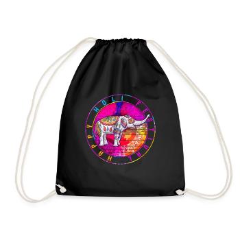 Happy Holi Festival Shirt, Happy Holi Elephant - Drawstring Bag - black - Front