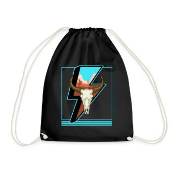 Cowboy Shirt, Lightning Cow Skull Dessert Cactus - Drawstring Bag - black - Front
