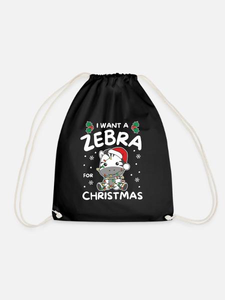 Ich will ein Zebra zu Weihnachten süße Zebras - Turnbeutel - Schwarz