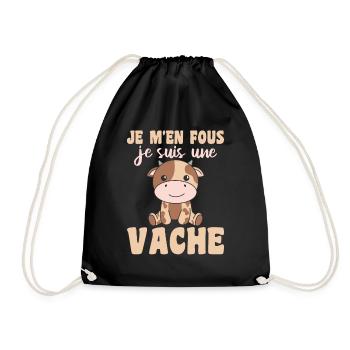 Je m'en fous je suis une vache - süße Kuh - Turnbeutel - Schwarz - Vorne
