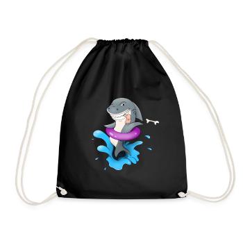 Funny shark around holiday shark with tourists - Drawstring Bag - black - Front