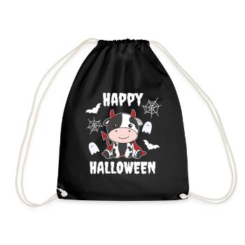 Cow Happy Halloween Devil Costume - Drawstring Bag - black - Front