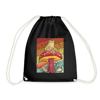 Retro Identification Picking Foraging Mushroom - Drawstring Bag - black - Front