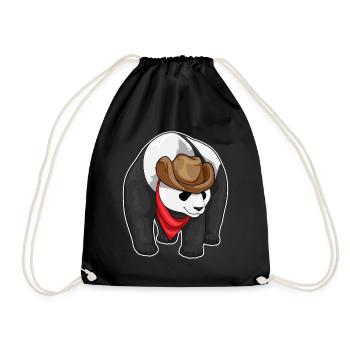 Panda Cowboy Cowboy Hat - Drawstring Bag - black - Front
