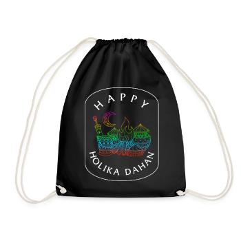 Happy Holi Festival Shirt, Happy Holika Dahan - Drawstring Bag - black - Front