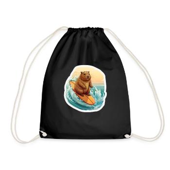 Capybara Surfer - Drawstring Bag - black - Front