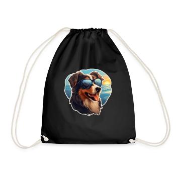 Dog with sunglasses - Drawstring Bag - black - Front