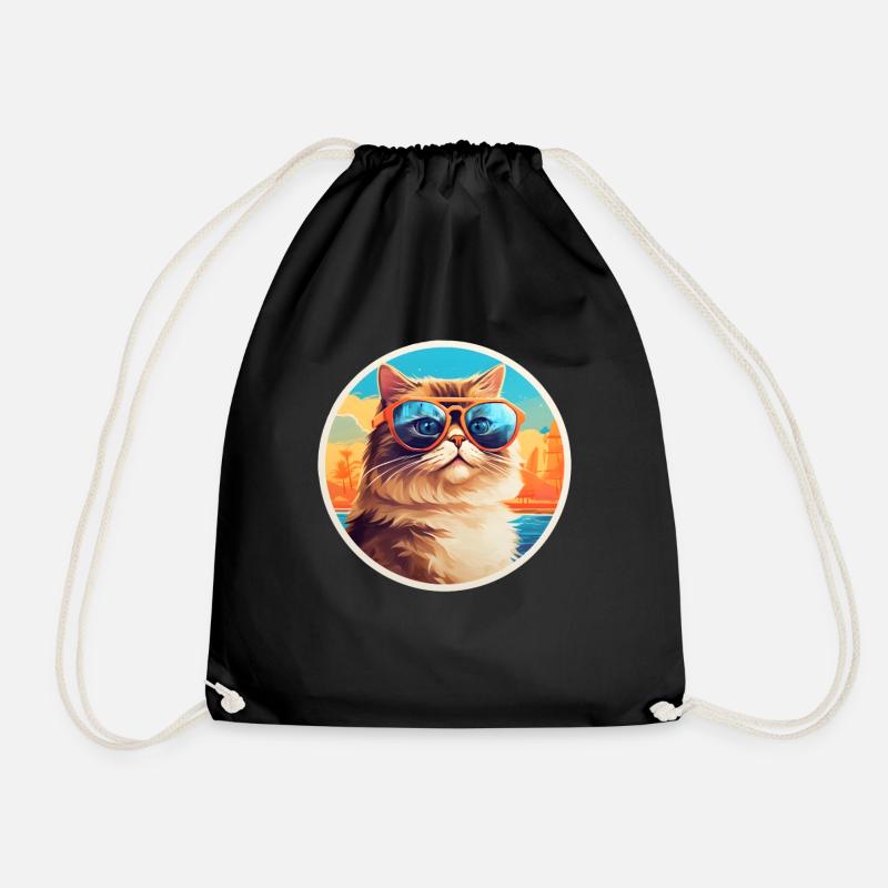 Katze mit Sonnenbrille - Turnbeutel - Schwarz