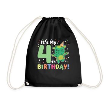 Drache zum 4. Geburtstag Kinder vier Jahre alt - Turnbeutel - Schwarz - Vorne