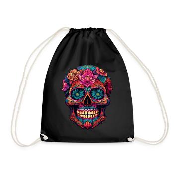 Mexican Skull - Dia de Muertos Skull - Drawstring Bag - black - Front