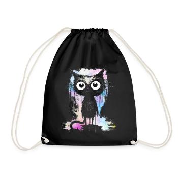 Tie Dye Farben Schwarze Katze Mit Großen Augen - Turnbeutel - Schwarz - Vorne