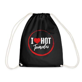 Mexican Shirt, I Heart Hot Tamales Tee, Latino - Drawstring Bag - black - Front