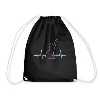 Heartbeat Cat Lover Animal Silhouette - Drawstring Bag - black - Front