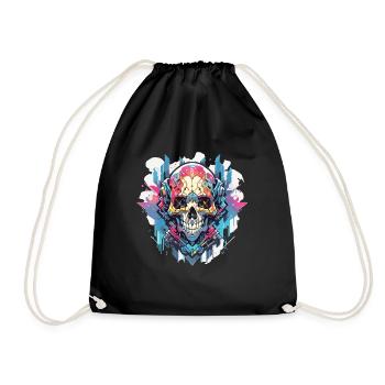 Skull Skull Skull Skeleton Bone - Drawstring Bag - black - Front