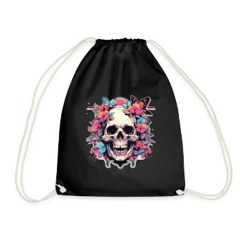 Skull Skull Skull Skeleton Bone - Drawstring Bag - black - Front