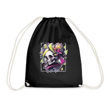 Skull Skull Skull Skeleton Bone - Drawstring Bag - black - Front