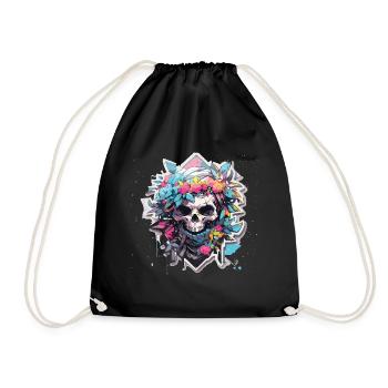 Skull Skull Skull Skeleton Bone - Drawstring Bag - black - Front